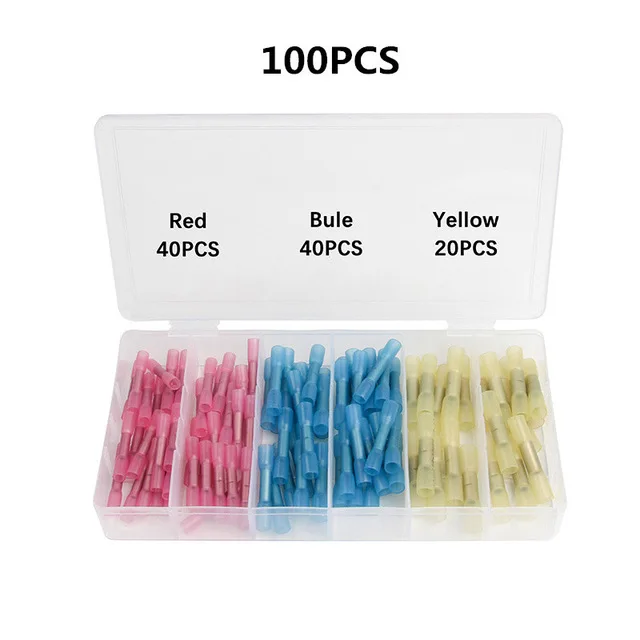 100Pcs 220/200/120/100 шт Водонепроницаемый терм усадочная стыковые соединители Электрический провод Кабельный соединитель обжимные клеммы соединители AWG 22 до 10 комплект - Цвет: 100Pcs