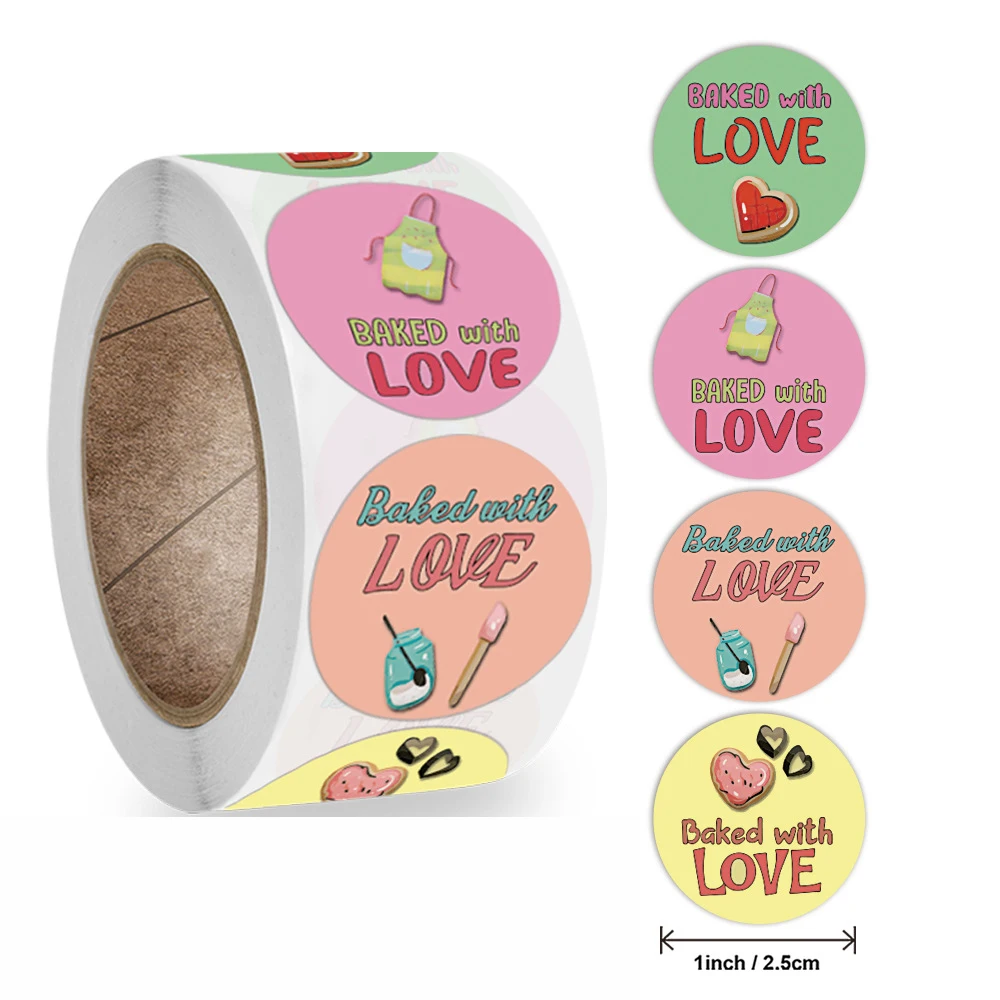 

50-500pcs Baked With Love Stickers for baking Packaging Kraft Paper Cute Homemade Stationery Labels Thank You For The Stickers