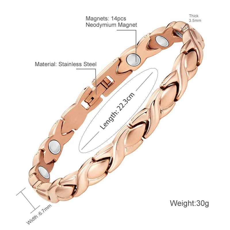 Женский магнитный браслет Escalus Bio Healing из нержавеющей стали розового золота