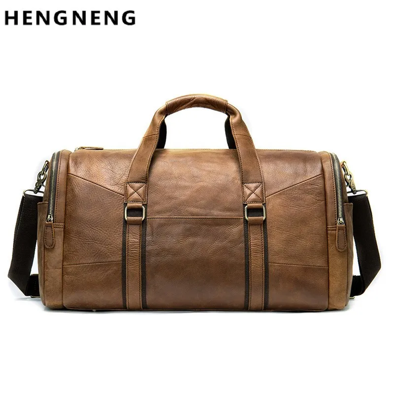 Man Travel Bag Male Outdoor Bag Genuine Leather Travel Bag Men's Leather Luggage Travel Bag Duffle Bag Large Tote Weekend Bag