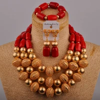 new nigeria wedding bridal wedding jewelry african ladies wedding accessories red natural coral bead necklace set au 264