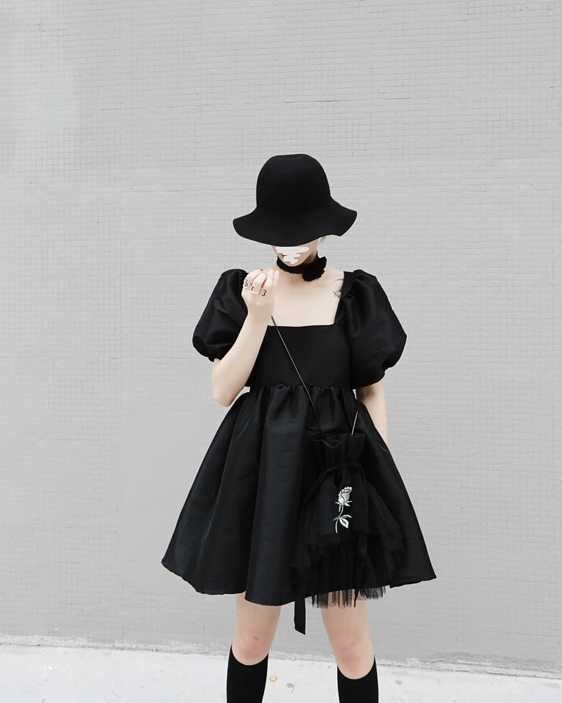 [EAM] женское облегающее платье с квадратным воротником коротким рукавом