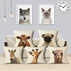 Декоративный чехол для подушки с мультяшными животными, домашний декор для дивана, льняная Наволочка на подушку на заказ, симпатичная собака, Зебра, Лев, чехол для подушки