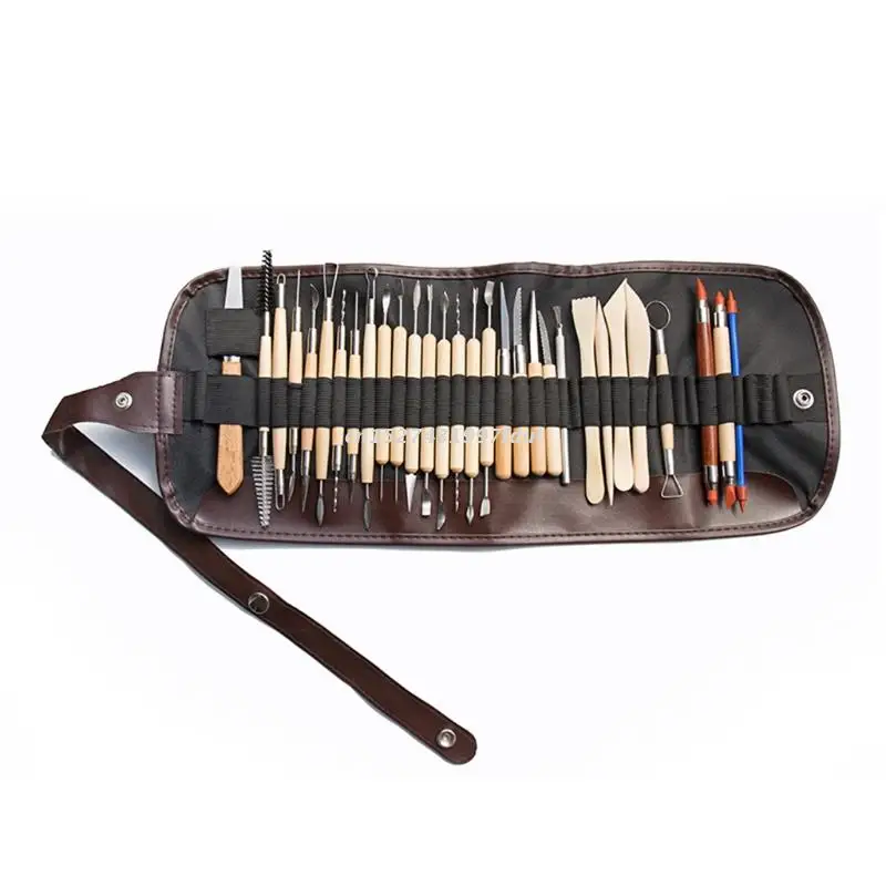 

30pcs Ceramic Clay Sculpture Pottery Tools Set DIY Carving Sculpting Scraper Wooden Handle Modeling Art Craft