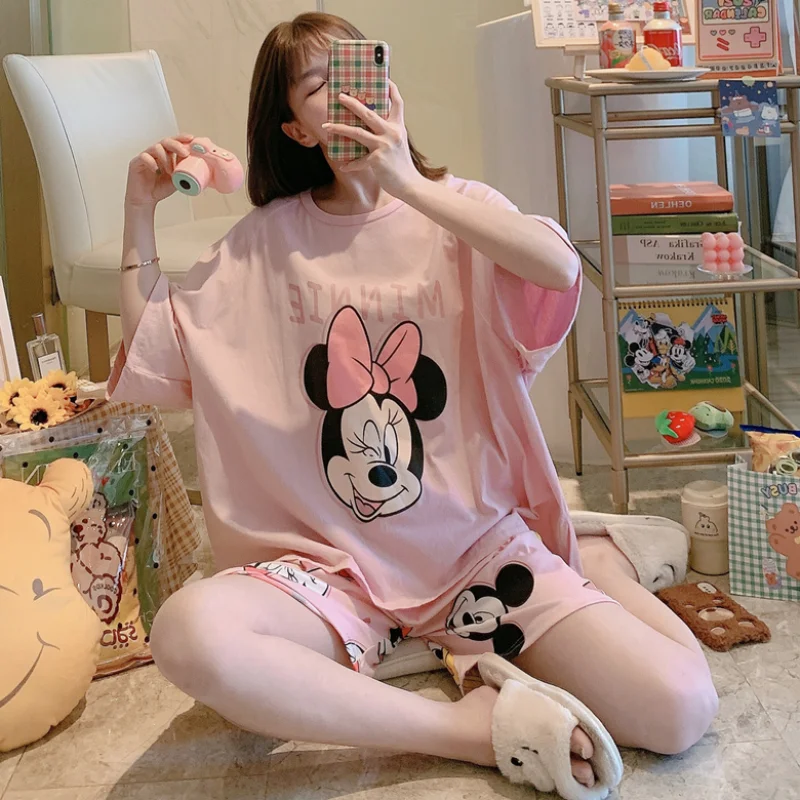 Disney Minnie Mouse Women Pajamas Set Sleepwear Summer 2021 Soft Mujer Pijamas Nuisette Lingerie Nightwear Pyjamas Pjs Suit 2Pcs