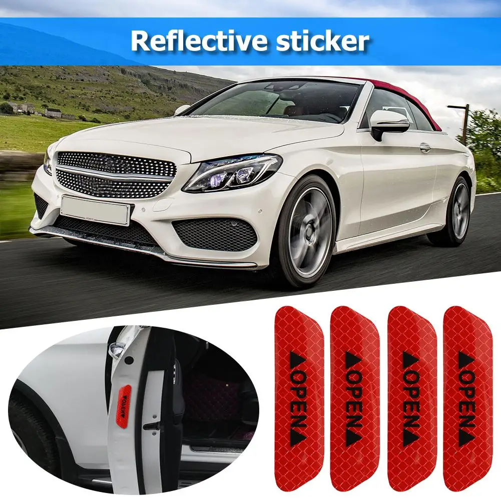 4pcs Car OPEN Reflective Tapes Sticker Auto Door Warning Mark Notice CRV Reflector Strip Reflectant Luminous Reflex Safet New | Автомобили