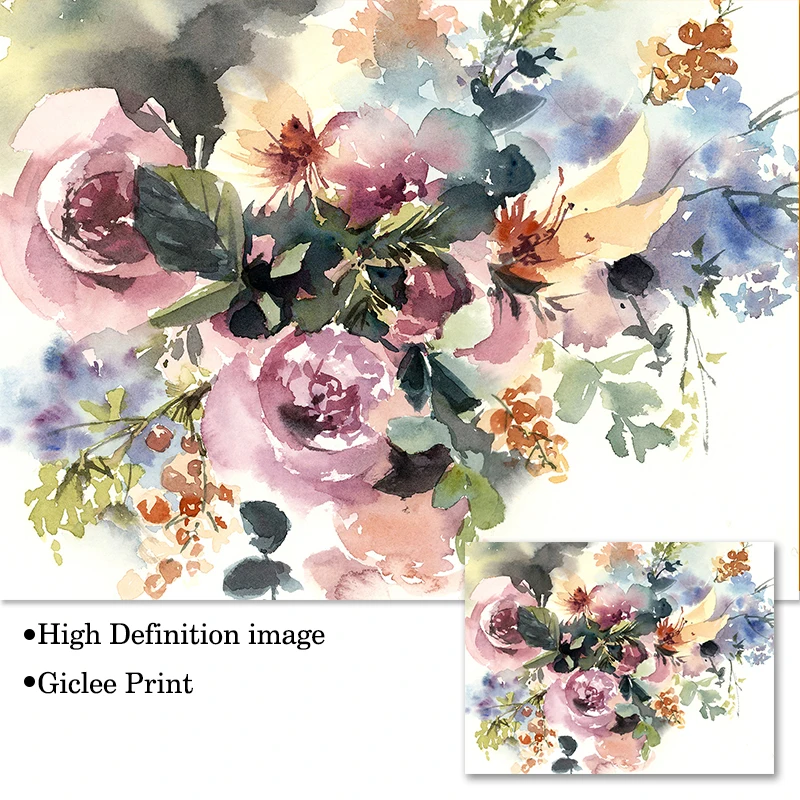Настенная картина с акварелью и цветами для гостиной настенный постер принтом