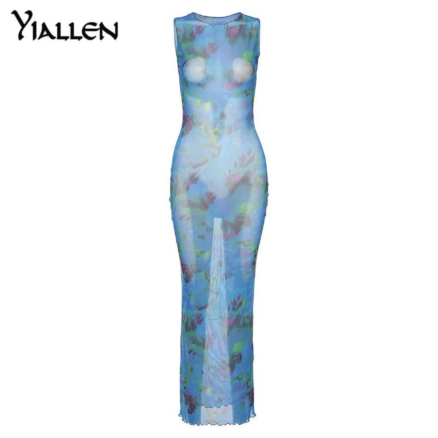 

Yiallen Multicolor Print Women Long Elegant Dress High Collar Casual Bodycon Dress Autumn Streetwear Skinny New Bandage Dress