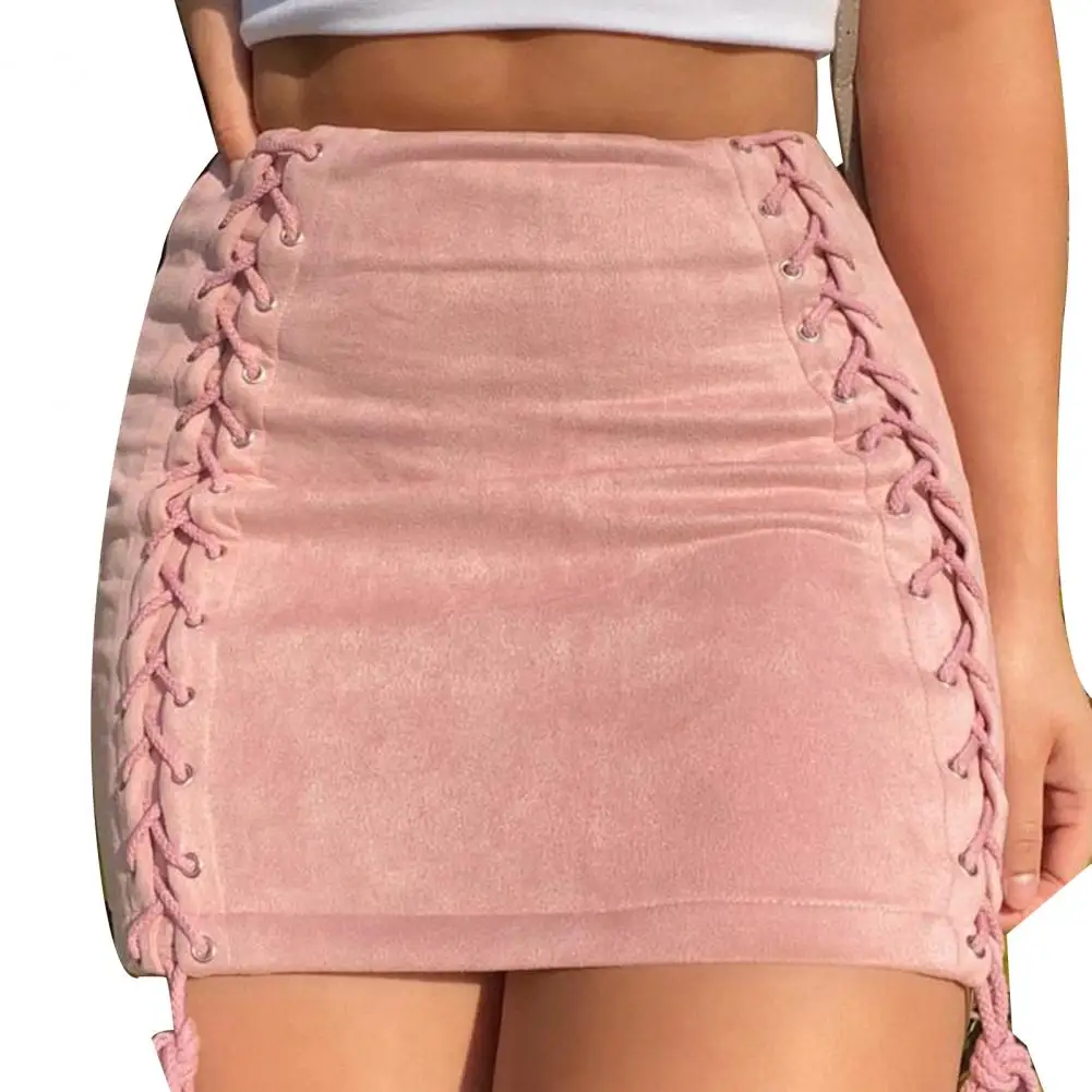

Mini Bodycon Skirt High Waist Women Solid Color Side Bandage Streetwear for Party