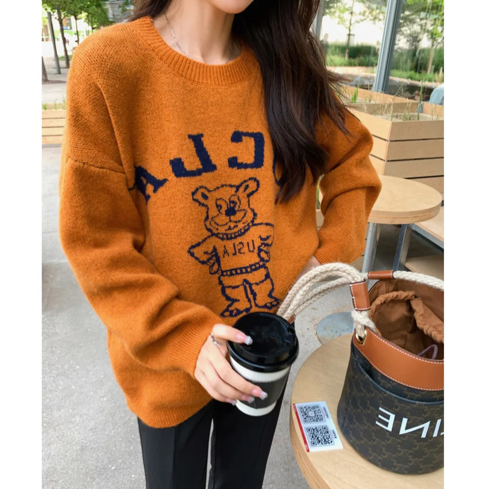 

Свитер с открытыми плечами с мультяшными и буквенными узорами, 5 цветов