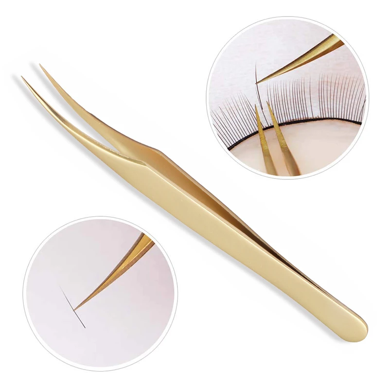 

1Pcs Golden Eyelashes Tweezers Makeup Premium Beauty Tools High Precision Tweezers for Eyebrows Lash Extension Supplies