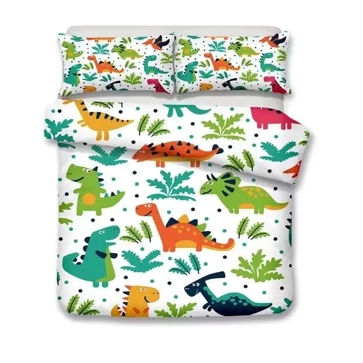 

3Pcs Dinosaur Beding Set Cartoon Printed For Kids Cover Beding Pillowcase Duvet Cover Twin Queen King