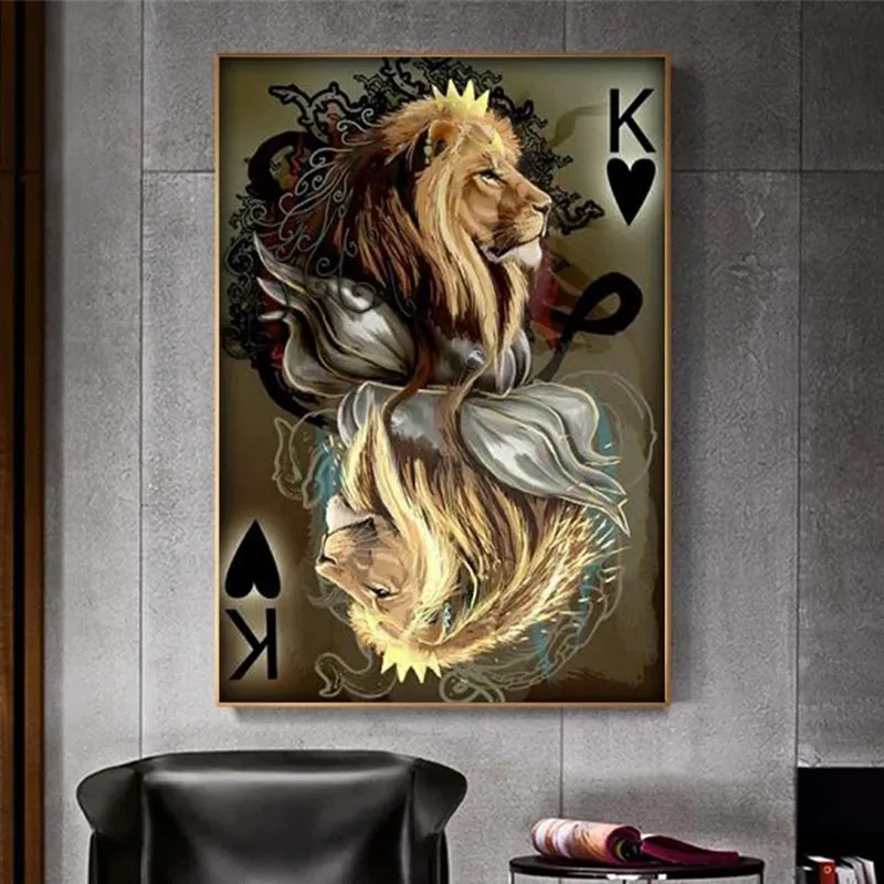 

Posters Wall Pictur Home Decor Lion Poker Canvas Prints Minimalist Picture Animal Print Poster Decorative Canvas Painting