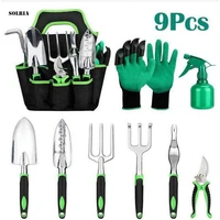 9pcs garden tools set with heavy duty aluminum hand tool and digging claw gardening gloves for men women garden working kit