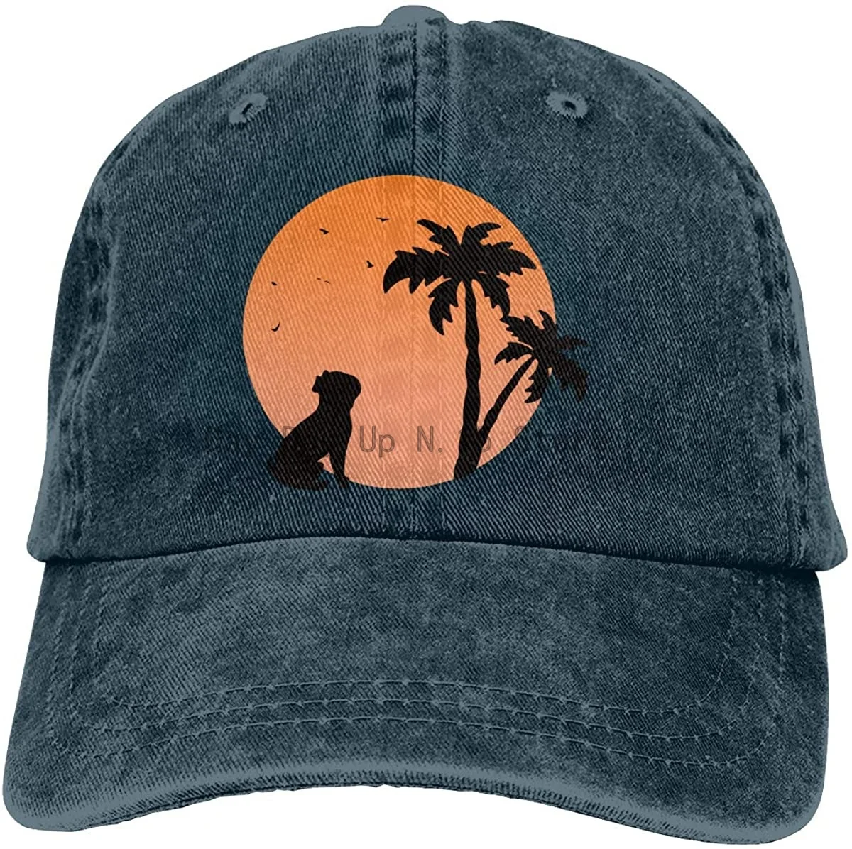 

Бейсболка для мужчин и женщин, регулируемая джинсовая кепка с изображением французского бульдога и ладони заката, из денима