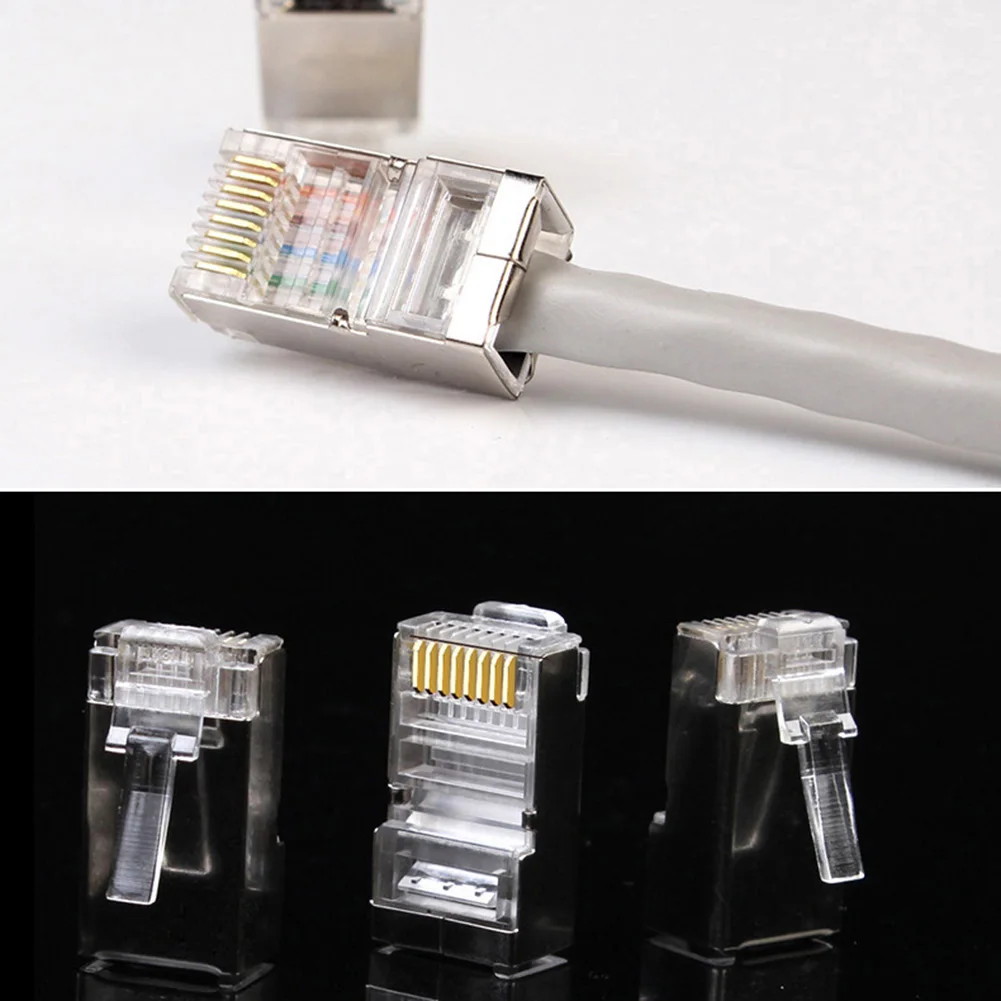 100 шт. Кристальный Щит металлический RJ45 модульный разъем RJ-45 8P8C CAT6 сети кабельный