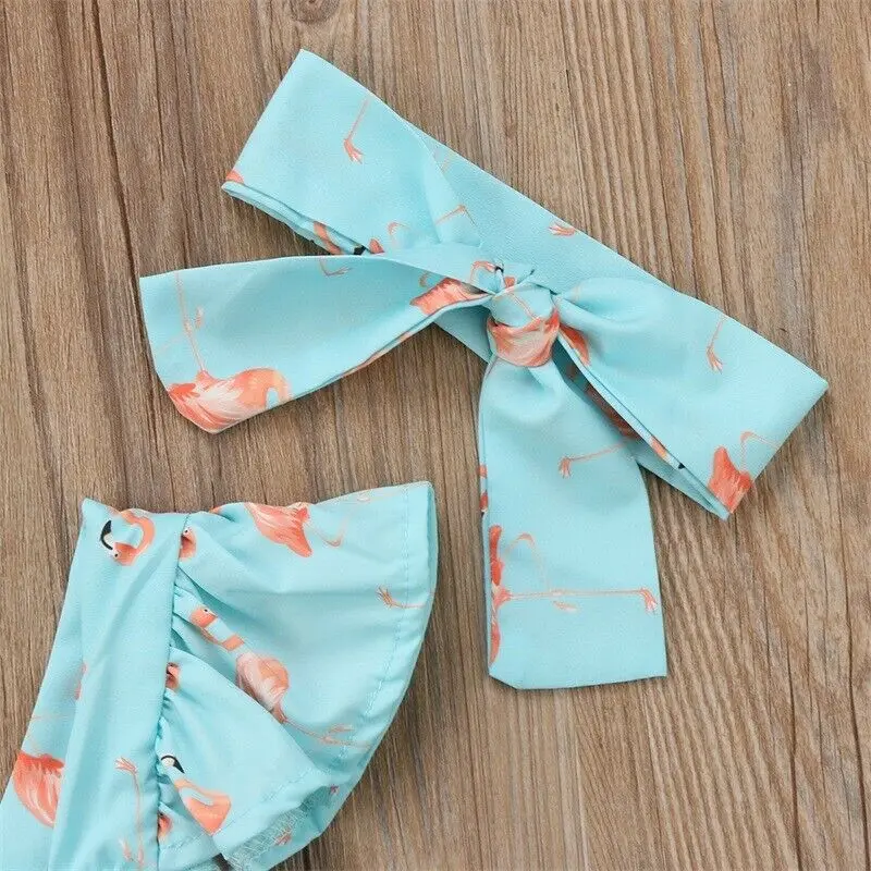 

0-24Months Newborn Baby Girl Clothes Infant Summer Fashion Ruffle Jumpsuit Romper Bodysuit Headband Outfit Set Blue