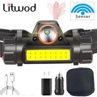 sensor cob headlamp camping head lamp headlight waterproof led built in usb rechargeable 18650 battery working light 5w lantern