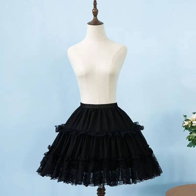 

New Girls Skirt Short Petticoat Cosplay Lace Fishbone Lolita Slip Liner White Black Elastic Waist Petticoats