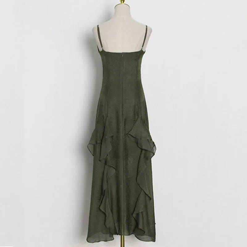 

SeeBeautiful Sexy Loose Strap Dress Sleeveless Single Breasted Stitching Ruffles New Fashion Spring Summer 2021 Woman E308