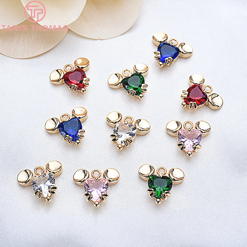 4 шт. подвески-прикрасы "Мышь" с цирконами, покрытые 24-каратным золотом, диаметр 12 мм, высокое качество, для создания украшений своими руками, аксессуары для ювелирных изделий.