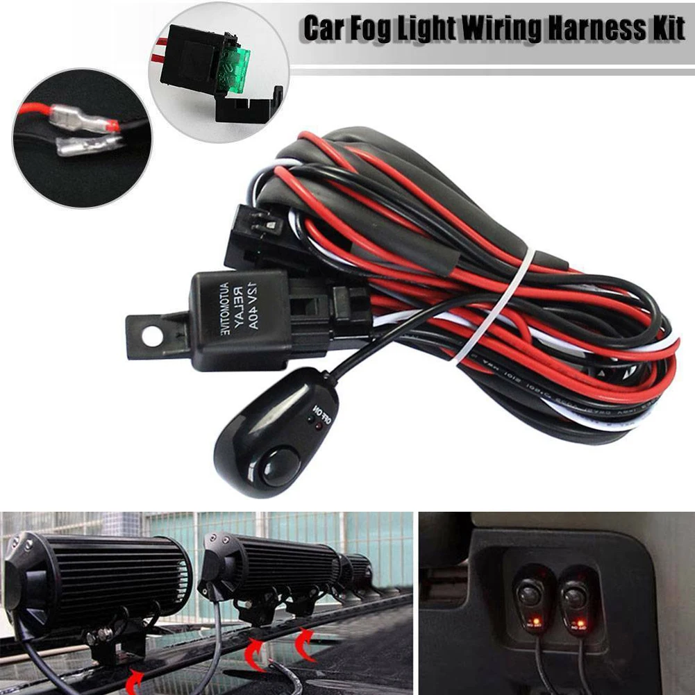 

Universal Hareness Kit 1 to 2 Led Light Bar Cable 40A 12v 24v Switch Relay Auto Work Driving Fog light Wiring Loom Harness CSV