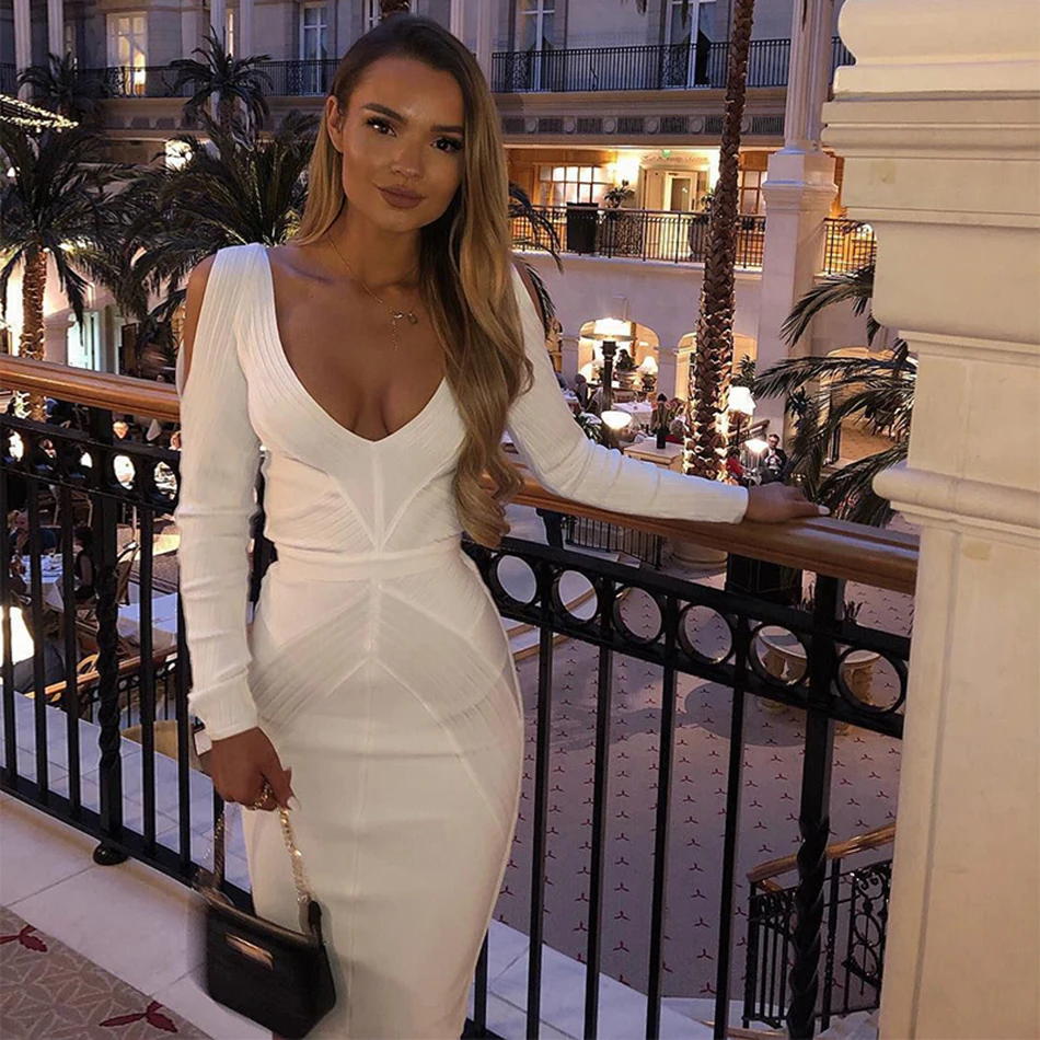 Новинка лета 2019 Белое Облегающее Бандажное платье сексуальное женское ажурное с