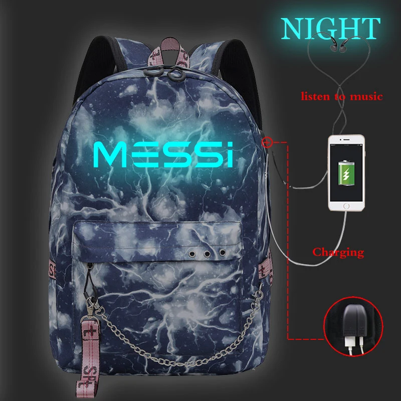

Messi Backpack Luminous USB Charging Backpack School Shoulders Bag USB Design Backpack Travel Backpack School Backpack