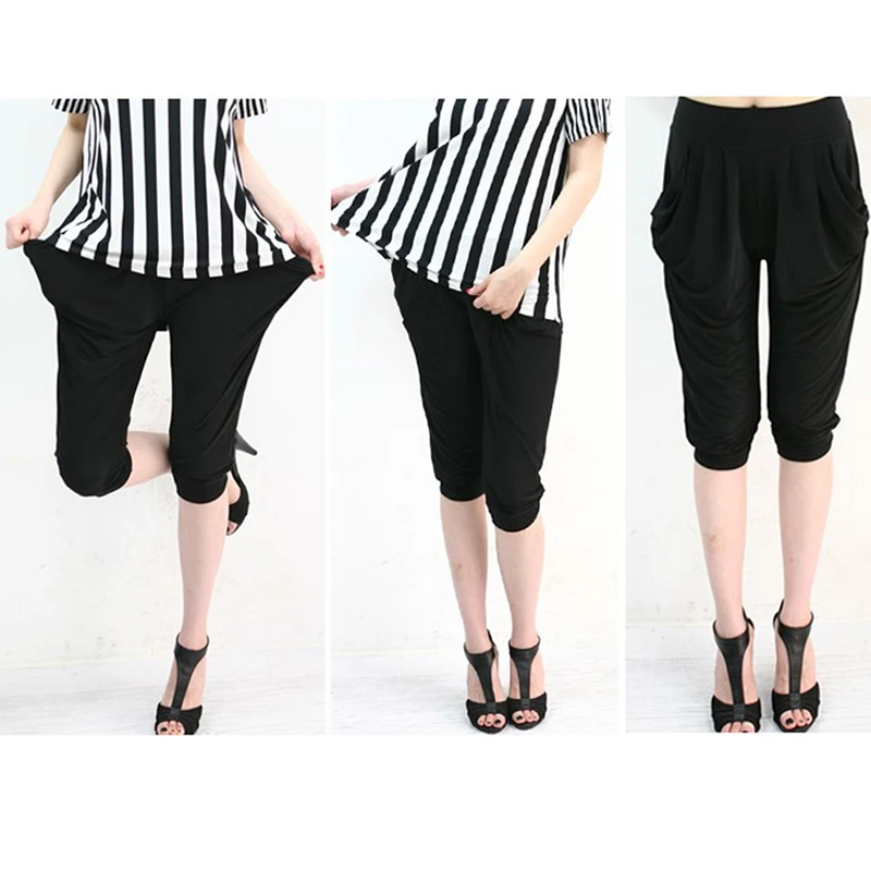 

Fashion Causal Women Slim Leggings Modal High Waist Elastic Harem Pants Stretch Women Solid Capris Sports Leggings With Pockets