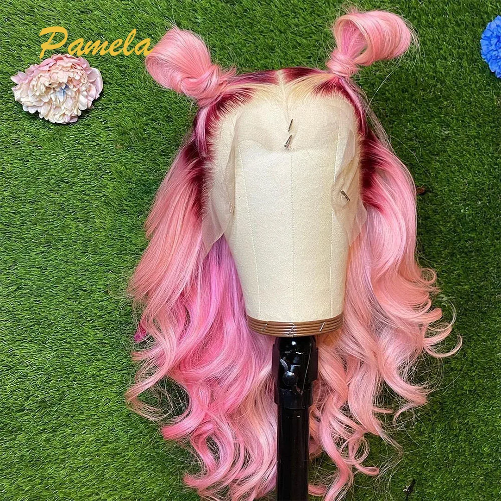 

Ombre Pink Colored Lace Front Wig Brazilian Highlight Body Wave HD Transparent Lace Frontal Human Hair Wigs For Women