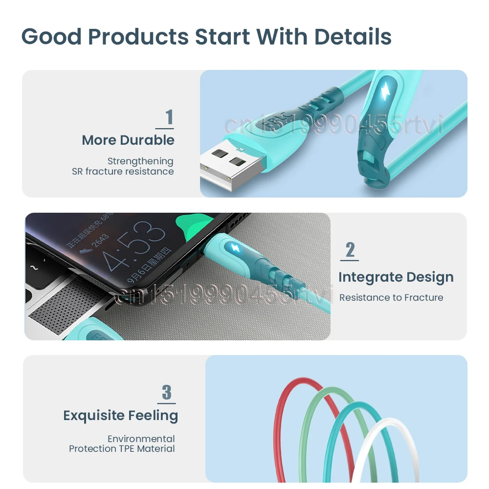 Liquid silicone 3A Type C Cable Fast Charge Wire Micro USB Data Cable With LED Lndicator For Huawei Note 7 Xiaomi Redmi Samsung