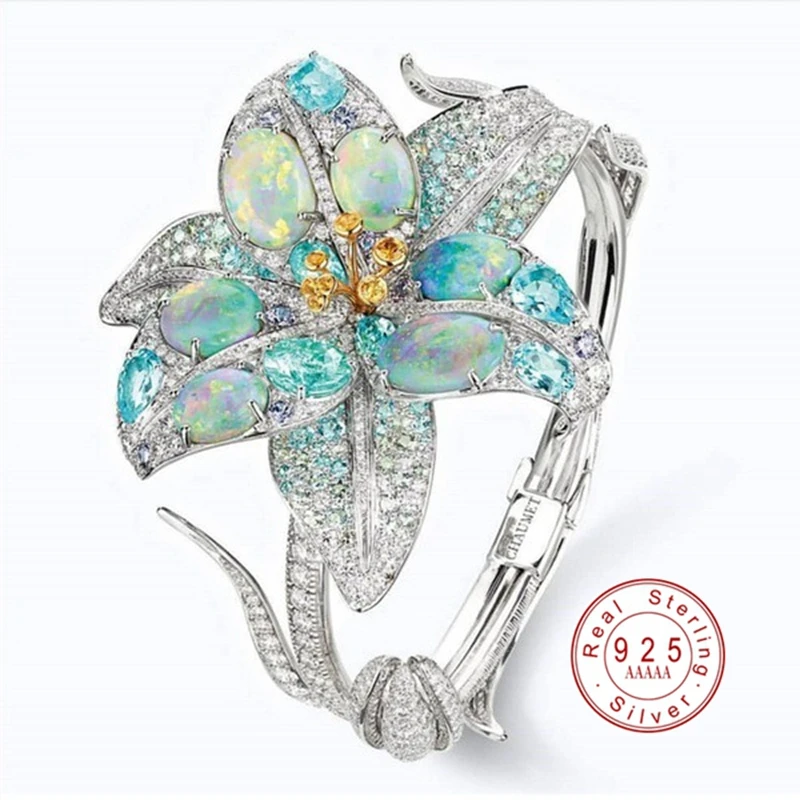 

2022 New Big Flower Shape Crystal Designer Ring Multicolor Stone Engagement Wedding 925 Sterling Silver Rings for Women Jewelry