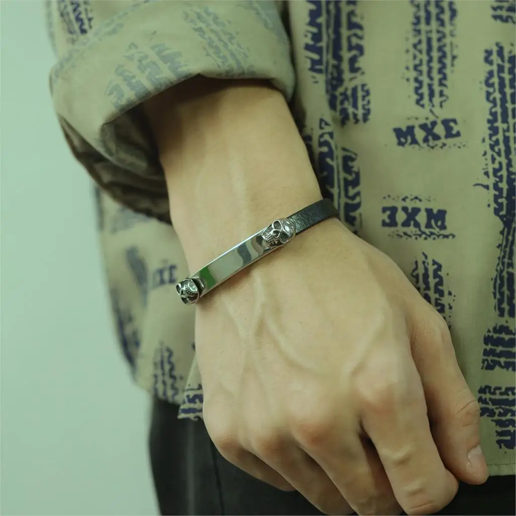 Мужской кожаный браслет с черепом OPK черный Регулируемый Браслет из стали 190 мм 2020