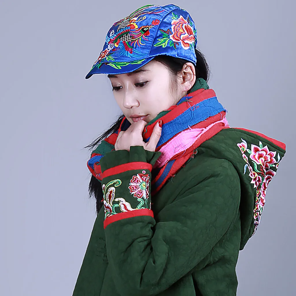 Женская этническая винтажная Кепка с вышитыми цветами кепка красным принтом
