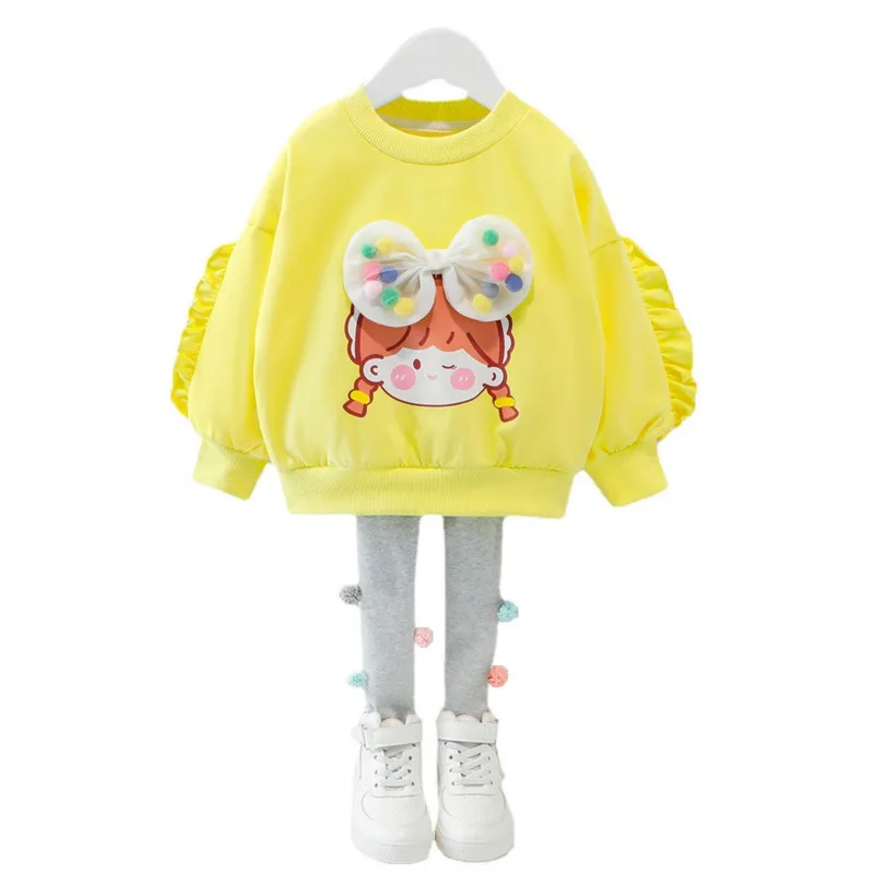 

Новинка, одежда для маленьких девочек с героями мультфильмов, детская Милая футболка и штаны, 2 шт./компл., весенне-осенние модные детские пов...