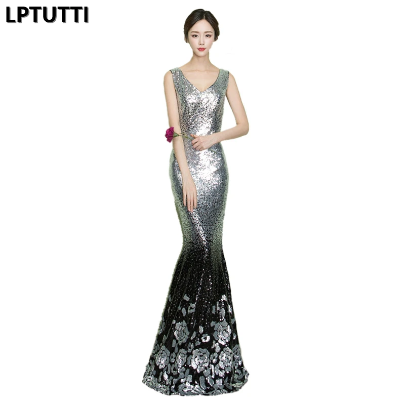 Женское длинное вечернее платье с блестками для торжественных мероприятий и