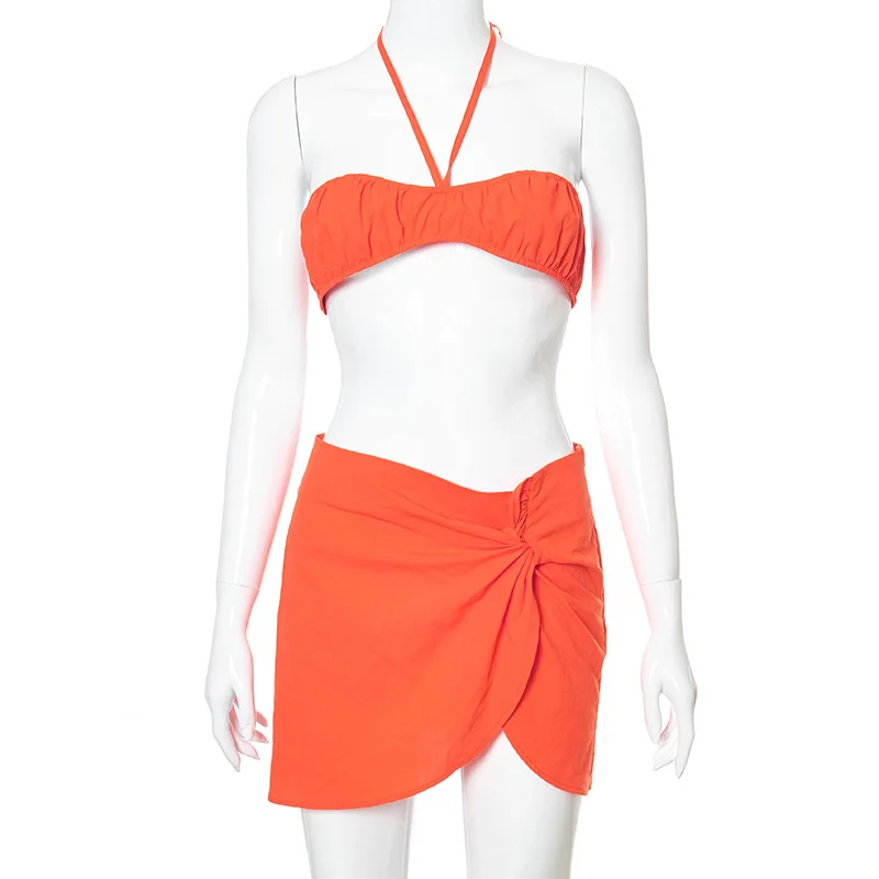 

Sexy Summer Dress Two Piece Set Off Shoulder Crop Top Bodycon Mini Dresses for Women Beachwear Outfits Club Matching Set