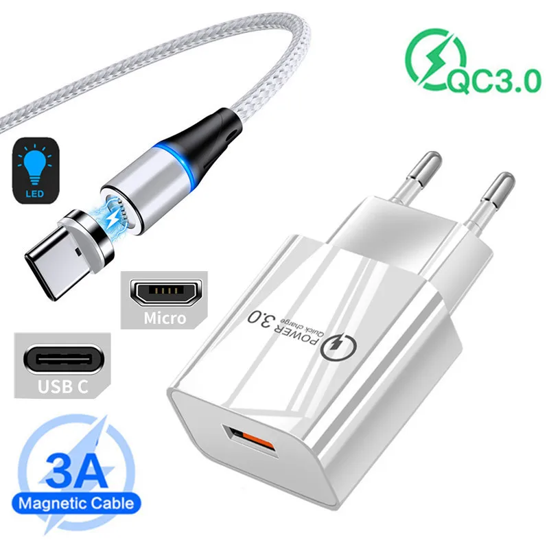 Быстрое зарядное устройство QC 3 0 P Smart Z USB магнитное А Type C микро кабель для Huawei P9 P20