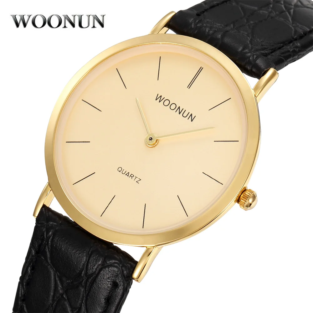 

Men Ultra Thin Watches WOONUN Men Simple Genuine Leather Quartz Watches Minimalist Watches Men 2 Pointer Watches Business Watch