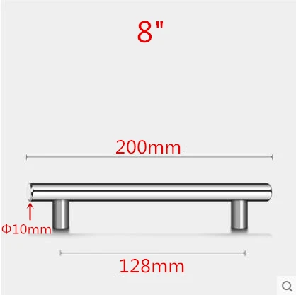 8inch 128mm "~ 20" ручка из нержавеющей стали Диаметр 10 мм Т-образная прямая ручка ручки для дверца кухонного шкафа ящика Мебельная фурнитура - Цвет: 8inch 128mm