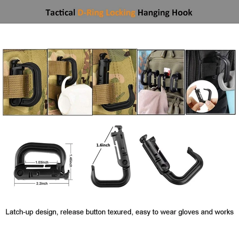 

24BD 30Pcs Tac-tical Gear Clip Buckle Strap D-ring Hooks Keychain Strap Outdoor Tools