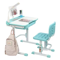 70/80CM Hand-cranked Lifting Top Children Learning Table And Chair Blue-Green (With Reading Stand USB Interface Desk Lamp)