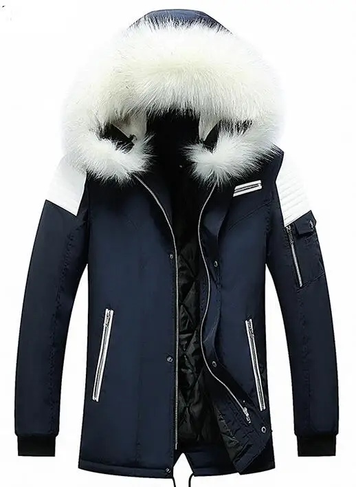 Men Large White Fur Collar Long Parkas Brand Winter Jacket Men Thicken Warm Hooded Collar Jackets  veste homme Male Outwear