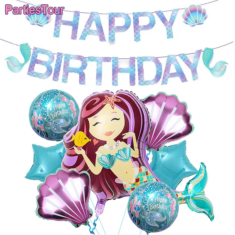 

1set Mermaid Foil Balloon Mermaid Theme Party Supplie Baby Girl Birthday Party Decor Sea Summer Beach Shells Helium Balloons