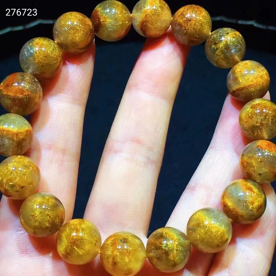 

Натуральный Золотой рутилированный кварцевый браслет с подсолнухами 11,5 мм, бразильские прозрачные Круглые бусины для женщин и мужчин, бога...