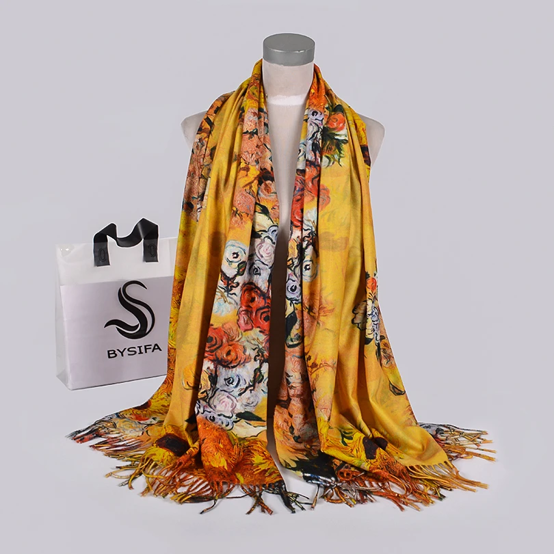 

[BYSIFA] Ladies Yellow Long Scarves Wraps New Luxury Warm Winter Neck Scarves Shawls Elegant Rose Women Tassel Scarf Cachecol