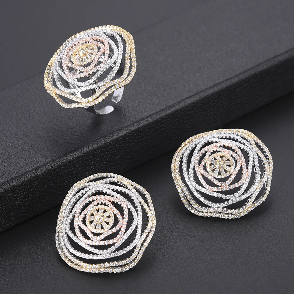 LARRAURI Роскошные 3 оттенка смешанные геометрические фианиты большие изменяемые кольца для женщин индийские Африканские свадебные серьги Дуб...