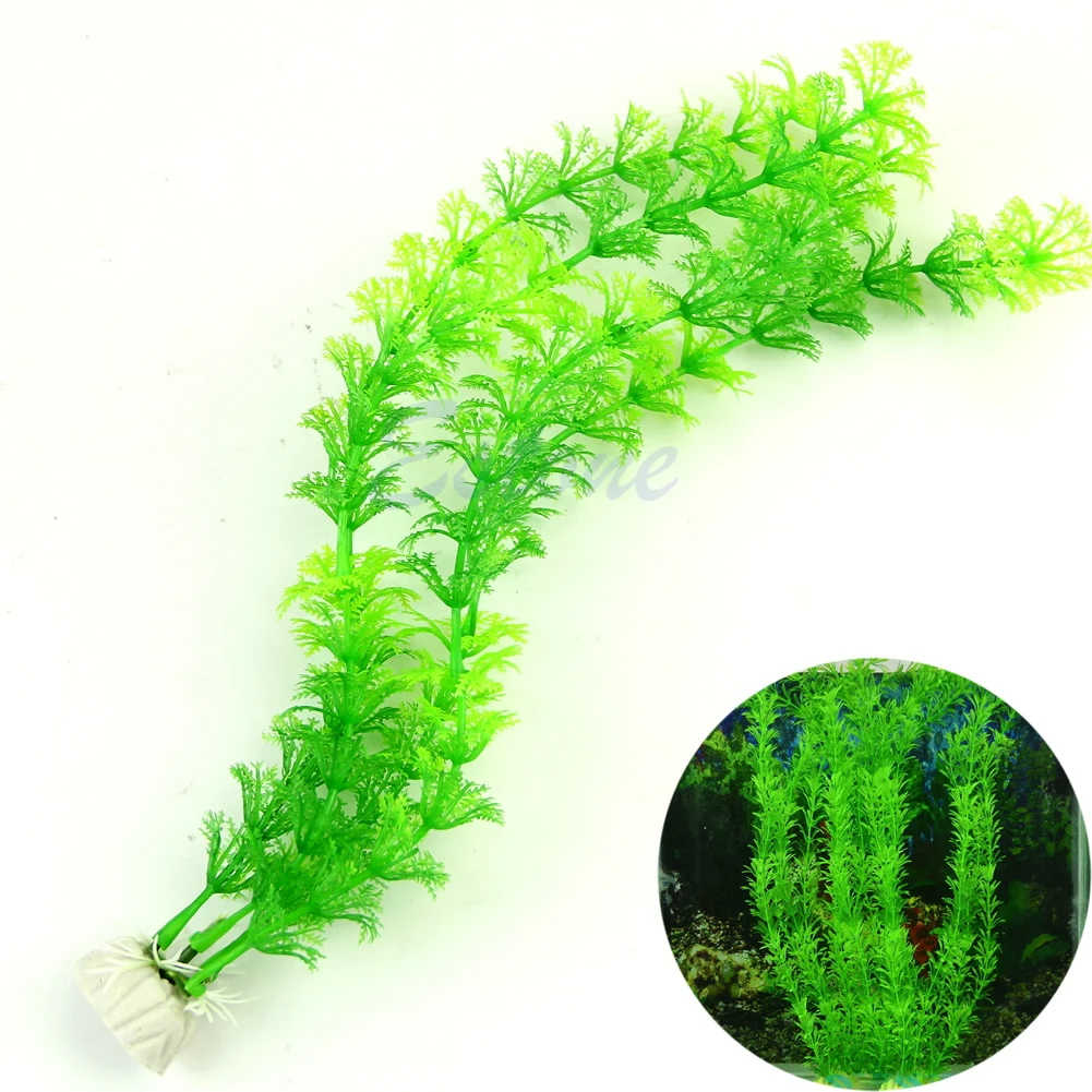 

13" Green Artificial Plastic Plant Grass Fish Tank Aquarium Ornament Decoration H7ED