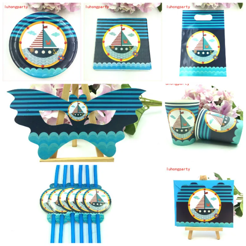 92 шт. бумажные тарелки для парусной лодки чашка Подарочный пакет соломенная