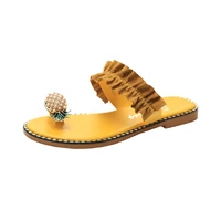 women slipper pineapple pearl flat toe bohemian casual beach sandals ladies shoes platform 2020 designer black slides wholesale